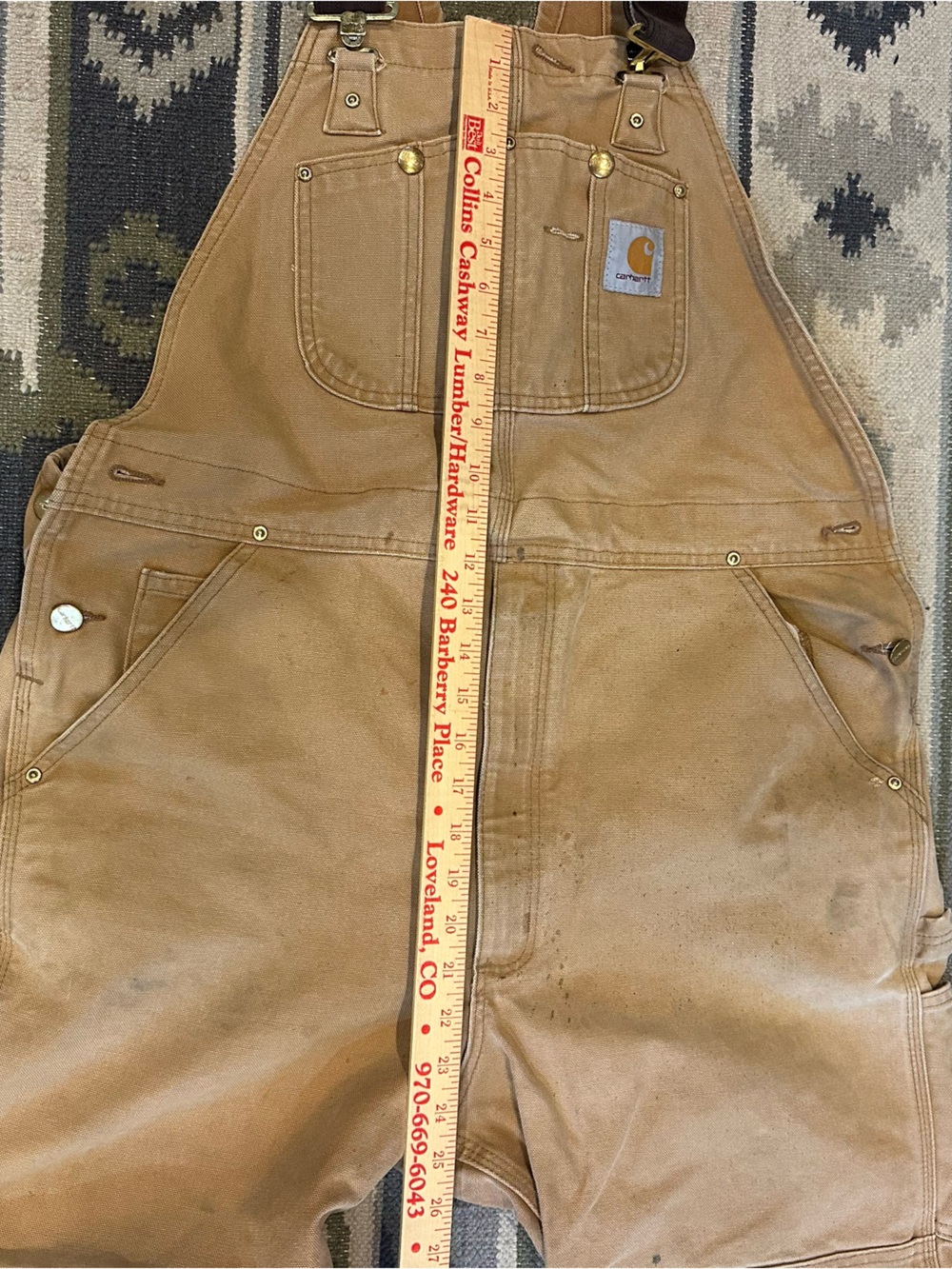 VTG Carhartt R01 Bib Overalls Mens 38 Brown Duck Canvas Double Knee Work - Picture 13 of 16